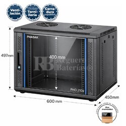 Armario Rack 9U para SAI UPS | 600 x 450 Mural Phasak Pro PHO 2109